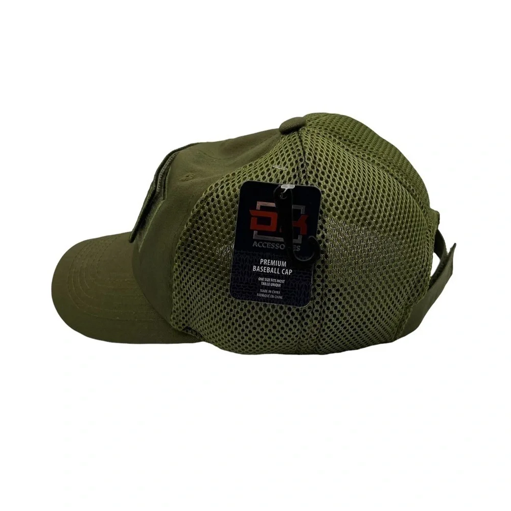 NWT DK Accessories Green AMERICAN FLAG Detachable Patch Premium Baseball Cap Hat